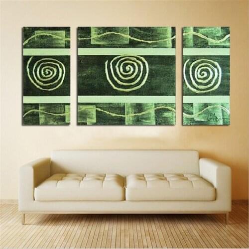 100% Hand-painted Oil Paintings Home Decor 3Pcs/lot Abstract Green Decorative Canvas Art Wall Picture For Living Room Home Decor