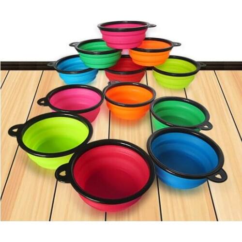 200pcs Pet Dog Bowl Silicone Pad Feeding Candy Color Dog Bowl Travel Portable Foldable Puppy Food Container Feeder Dish