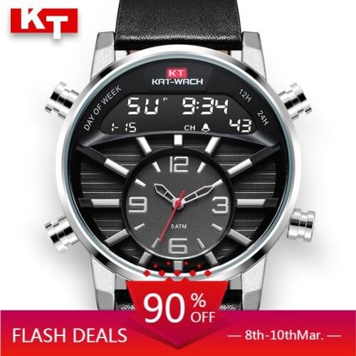 2020 Top Brand Sports Chronograph Mens Wrist Watches Digital Quartz double Movement Waterproof 50M Diving Watchband Males Clock