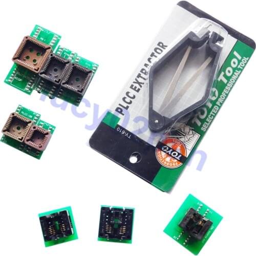 8PCS Programmer IC Sockets includes PLCC+SOP8-DIP8 adapter kit+IC extractor,for TNM5000/TL866/Wellon/USB Willem EPROM programmer