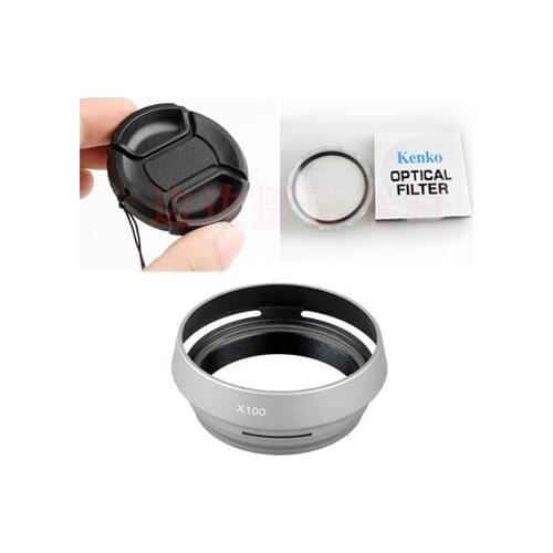 4 In1 LH-X100 Lens Hood Lens Adapter + 49mm Kenko UV Filter + Lens Cap For Fujifilm Camera Fuji FinePix x100 x100s x100t