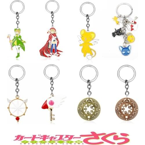 Anime Jewelry Card Captor Sakura Kinomoto Star Wand Key Keychain Fashion Creative Trinket Key Chains Bags Keyring