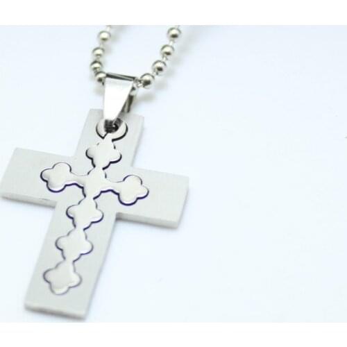 Free Shipping Fashion Jewelry Silver plated Slippy Cross Pendant 316L Stainless Steel Necklace Women Necklaces