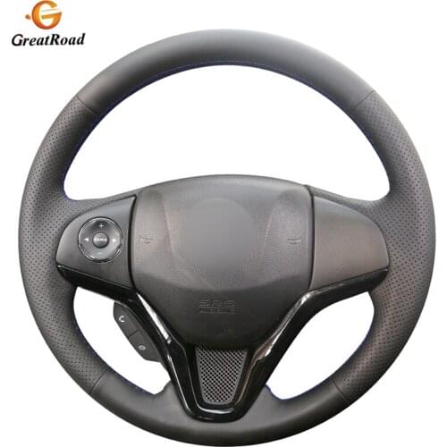 Black Genuine leather Car Steering Wheel Cover for Honda Fit 2014-2019 City 2014-2019 Jazz 2014-2019 HR-V HRV 2016