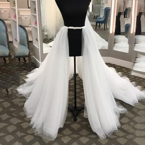 Long 2M Detachable Skirt for Wedding Dress 4 Layers Tulle Chapel Train Front Slit Removable Train for Bridal Wedding Accessories