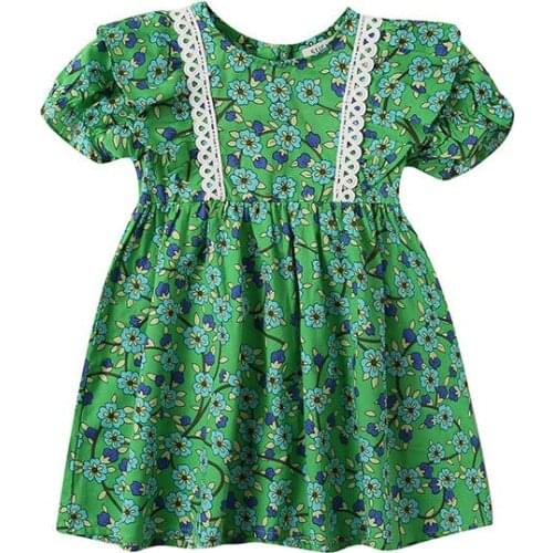 Girls Flower Princess Green Dresses 2021 New Summer Short Sleeve Dress For Girl Toddler Children Clothse 2 3 4 5 6 Years