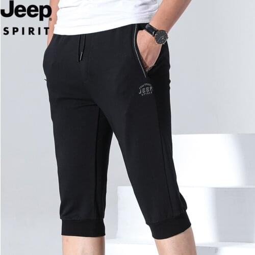 JEEP fashion breathable knitted shorts mens summer thin section casual 5 points pants loose lace-up sports pants
