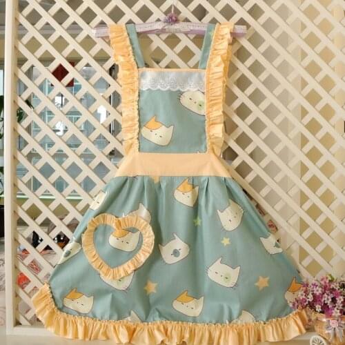 Lovely Girl Apron Cute Cat Cotton Princess Women Kitchen Accessories Restaurant Supplies Home Cooking Work Clothes