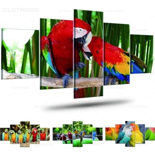 5 Pieces Artistic Parrot Bird on Branches Landscape Oil Painting on Canvas Poster Print Wall Picture For Living Room Decoration