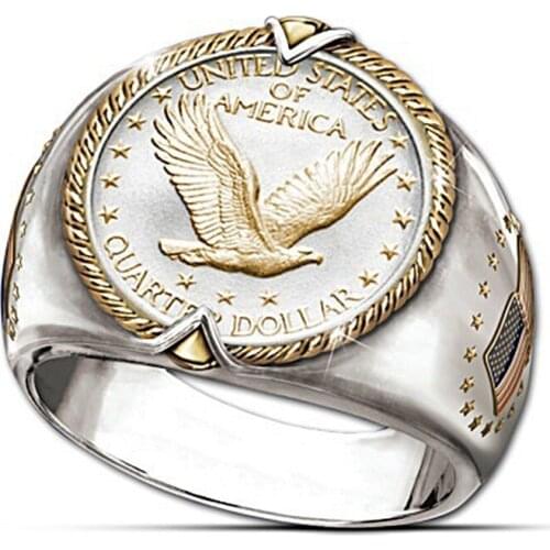Classic Antique Flag Men Finger Ring Eagle Hip Hop Wedding Jewelry Full Star Punk Fashion Rings for Women Wholesale