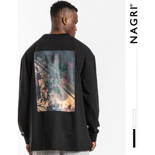 NAGRI 2021 Autumn and Winter Men Hoodie Nostalgia Old Planet Printed Harajuku Spaceship Print Black Sweatshirt Hoodies
