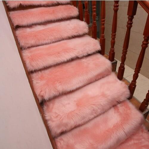 Soft Stairs Carpet Long Plush Faux Wool Rug Non Slip Rectangle Stair Tread Mats Step Rug Carpet Protection Cover