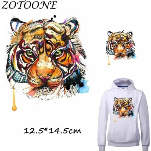 ZOTOONE Iron Patches for Clothing Watercolor Tiger Patches Beaded Applique Clothes TShirt Heat Transfer DIY Accessory Decoration