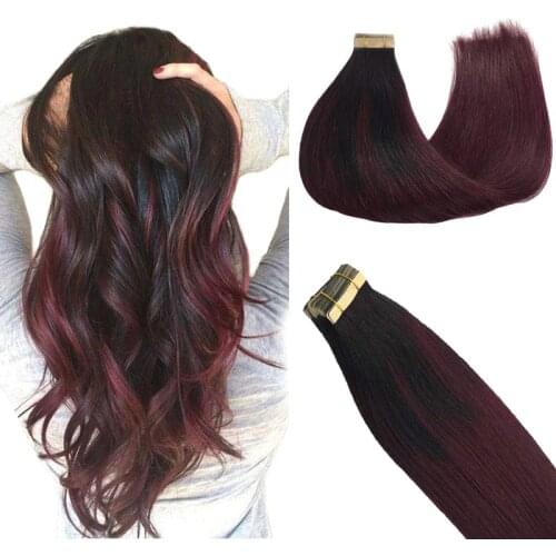 Natural Real Hair Tape in Human Hair Extensions Straight Seamless Skin Weft Remy 100% Human Hair Adhesive 14"-24" Double Sided