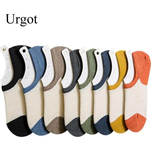 Urgot 5 Pairs Womens Socks Summer Thin Mesh Breathable Invisible Boat Sock Pure Cotton Anti-skid Silicone Female Socks Meias