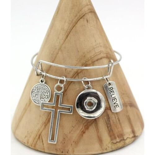 New Arrival Inspiration Jewelry Cross Believe Charms Bracelets Liobonar Snap Buttons Charms Bangle Women Jewelry Gifts Pulsera