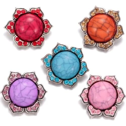 New Rhinestone Sunflower Shape Metal Charms 18mm Snap Button For DIY Charms Bracelet 18mm Snaps Jewelry KZ0359