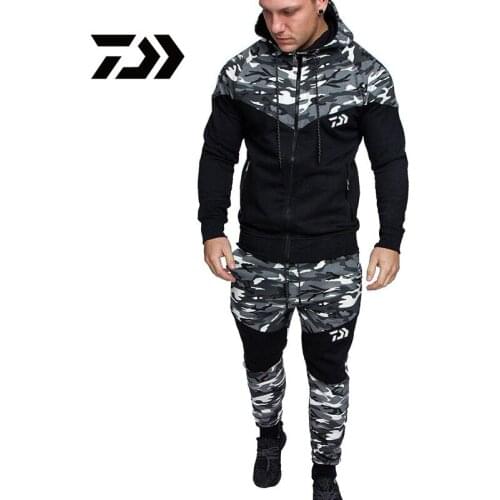 Daiwa Spring and Autumn Fishing Clothes Cotton Outdoor Camping Hiking Sports Suit Camouflage Stitching Fishing Jacket Pants Suit