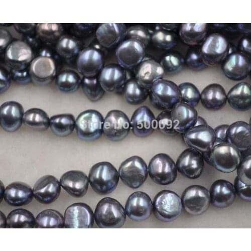 Wholesale 5 strands peacock black 9-10mm freshwater cultured Baroque pearl strings