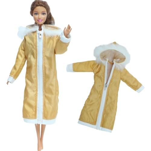 Handmade Yellow Long Coat Parka Jacket Fashion Dress Skirt Warm Winter Wear Clothes for Barbie Doll 1/6 Accessories Baby Toy