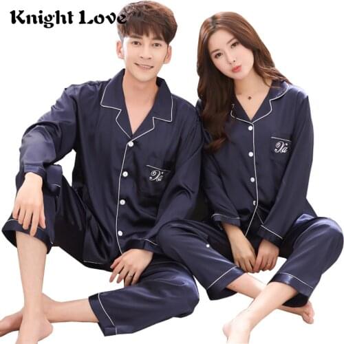 Pajama Suit Satin Silk Man Pajamas Sets Couple Sleepwear Long Sleeve Pijama Lover Night Suit Men & Women Casual Home Clothing