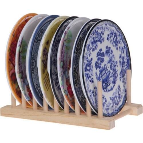 Wooden Drainer Plate Stand Durable Dish Drying Rack 8 Pots Lid Flatware Holder Kitchen Dry Shelf Storage Organizer
