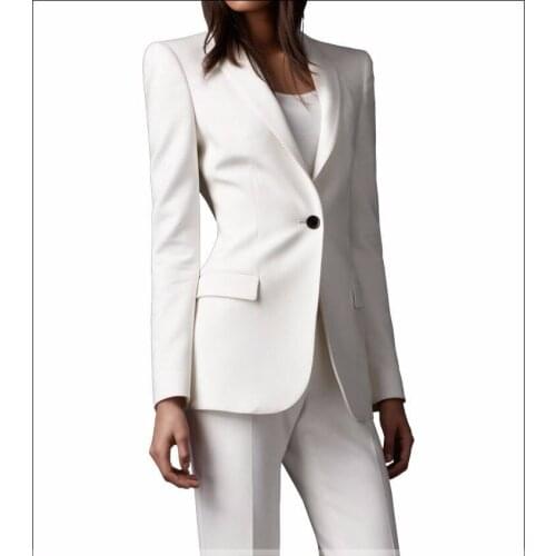 Slim Fit 2016 Custom made Ivory Women Pant Suits Shawl Lapel Fashion Long Sleeve Ladies One Button jacket+pants