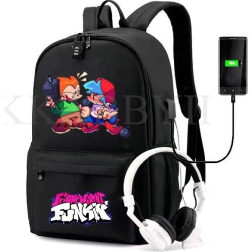 Friday Night Funkin Student School Backpack Teenage Girl Boys Bookbag USB Anti-theft Laptop Canvas Waterproof Backpack for Men