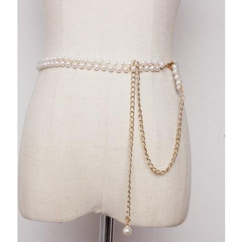 High waist Pearl waist chain belts for women fashion all-match for female belt matching party dress sweater accessories QZ0121