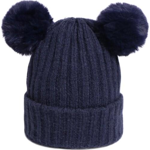 Raccoon Fur Pompon Beanies Hats Girls Knitted Skullies Warm Soft Beanies Caps For Women Winter Ski Hats Bonnet Wool Knit Hat