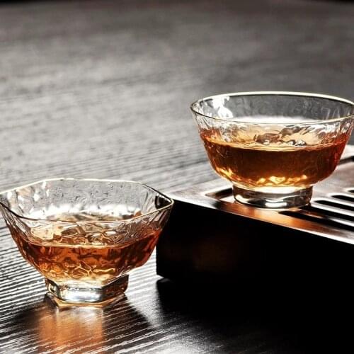 Glass Teacup Hammered Tea Cup Small Tea Cup Master Cup Personal Cup Hammer Patterned Small Tea Bowl Teacup Bubble Tea Cup