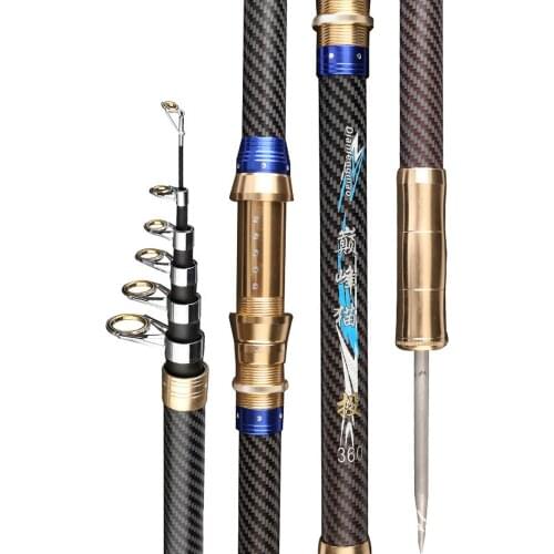Strongen Fishing Rod 4.5m Carbon Fiber Portable Spinning Casting Telescopic Fishing Pole Travel Sea Boat Rock Carp Fishing Gear