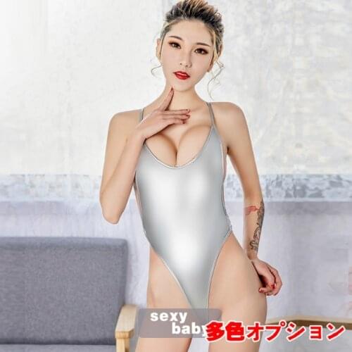 Sexy PU Bright Leather High Cut Bodysuit for Women High Elastic Back Crossed Straps Thong Latex Catsuit Swimsuit Sexy Lingerie