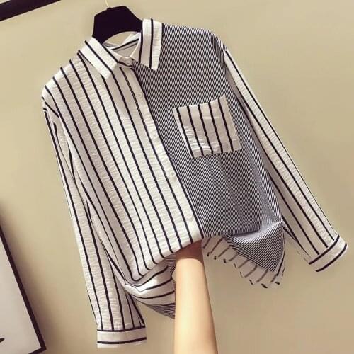 Striped Shirt Female Plus Size 2021 Autumn New Korean Fashion Design Sense Lazy Style Color Matching Casual Long-sleeved Top