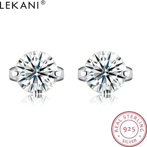 LEKANI S925 Sterling Silver Women Earrings Cute 5A Cubic Zirconia CZ Stud Earring Shining Clearly Fine Jewelry Wholesale