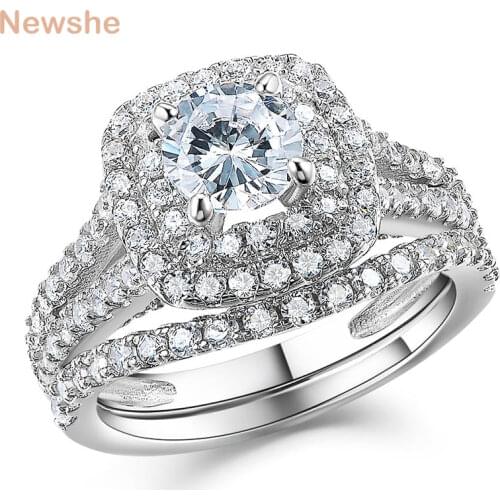 Newshe 2 Pcs Solid 925 Sterling Silver Womens Wedding Ring Sets Victorian Style Blue Side Stones Classic Jewelry For Women