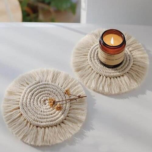 With Tassel Cotton Rope Cup Mat Hand Woven Nature Color 1Pcs Bohemia Style Multi Purpose Kitchen Supplies Insulation Mats