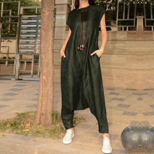 2021 ZANZEA Summer Overalls Womens Drop Crotch Jumpsuits Female Short Sleeve Rompers Combinaison Femme Cargo Pants Palazzo