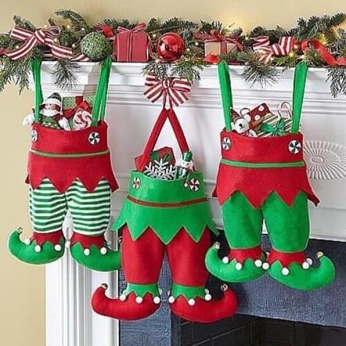 24pcs Christmas Decorations Elf Pants Bottle Bag Elf Feet Gift Bag Childrens Candy Bag Bottle Cover