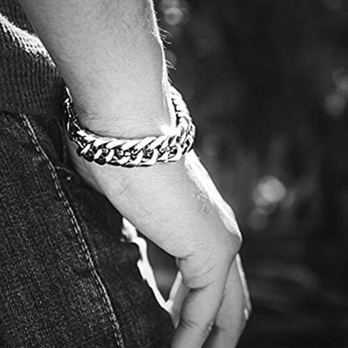 Men Stainless Steel Tone Bracelets Mens Hand Wrist Chain14mm Width Curb Chain Link Bracelet Fashion Jewelry Gift
