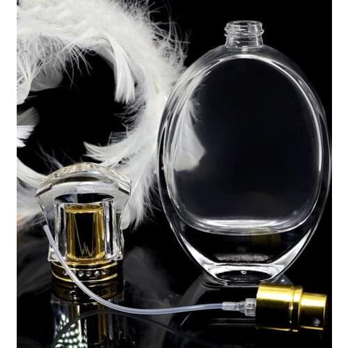 50ml Travel Oval Empty Refillable Clear Glass Perfume Spray Bottle Jar , Aluminum Spray Head