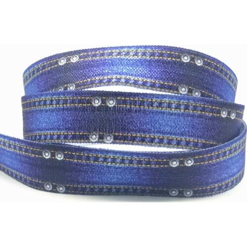 16mm 10 yards Denim Jeans Print Fold Over Elastic Webbing Handmade Cowboy FOE for Girls Hair Tie Headwear DIY Sewing Accessories