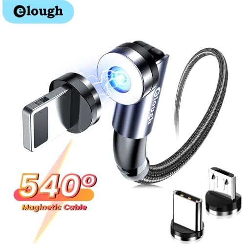 Elough 540 Rotate Magnetic Cable 2.4A Fast Charger Micro USB C Cable For iPhone Xiaomi Magnet Charger Mobile Phone Charging Cord