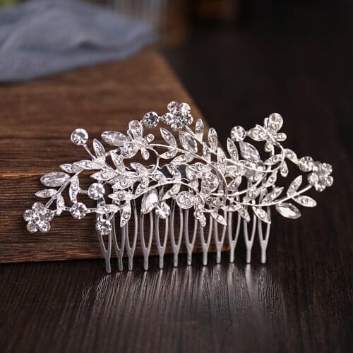 Silver Color Crystal Rhinestone Pearl Hair Comb Hair Clip For Women Bride Hair Jewelry Wedding Hair Accessories Party Hairpin
