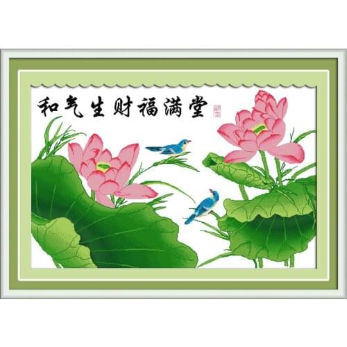 Harmony brings wealth with full blessings in house cross stitch kit print canvas stitching embroidery DIY handmade needlework