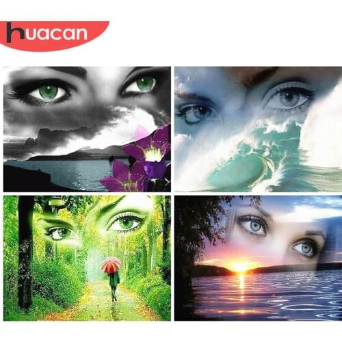 HUACAN Full Square/round Diamond Embroidery Eye Diamond Painting Cross Stitch Landscape Diamond Mosaic Kit Picture Rhinestone