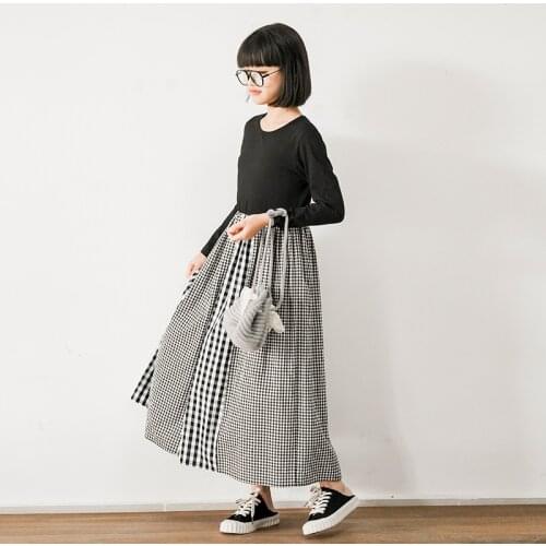 10 12 years Girls Long Sleeve Plaid Dress Japanese style Teenage Girls Clothes 2021 New