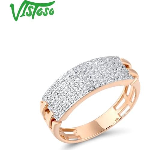 VISTOSO Pure 14K 585 Rose Gold Rings For Lady Glamorous Sparkling Diamond Hollow Ring Wedding Engagement Luxury Fine Jewelry