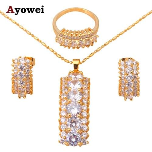 Cool Gold Tone Austrian Zircon Crystal Health Nickel & Lead free Earring Necklace Ring size #7 #8 #8.5 Jewelry Set JS229A
