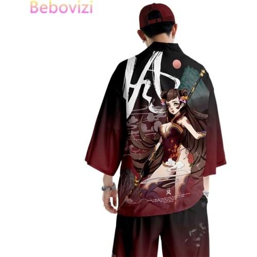 2pcs Suit Plus Size S-6XL Loose Japanese Cardigan Women Men Cosplay Yukata Clothing Samurai Summer Harajuku Kimono + Pants Sets